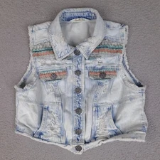 Vanilla STAR Denim Vest Youth Girls Large Button Down Destressed Acid Wash