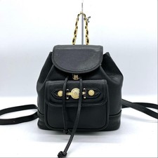 Gianni Versace Mini Leather Backpack Sunburst Gold Chain Black Used Authentic