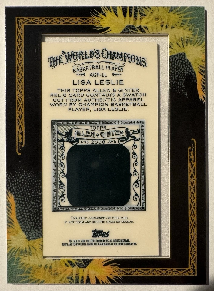 Lisa Leslie Jersey Swatch 2008 Topps Allen & Ginter Relics AGR-LL WNBA LA Sparks - Image 2 of 2