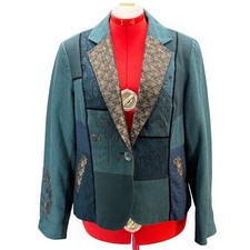 Coldwater Creek Teal Paisley Tapestry Patchwork Beaded Blazer Jacket Women 16