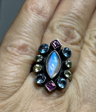 40. Vintage NB 925 Sterling Moonstone Multi Color stone Ring 6s, 5.5g