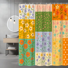 Floral Shower Curtain, Colorful Flowers on Fabric, Cute Bathroom Decor