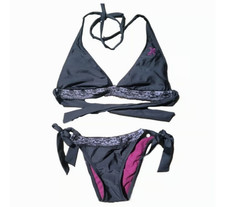 NWOT Hurley Gothic Skull Black  Pink Halter Top Bikini and Cheeky Bottoms Set M
