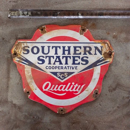 VINTAGE SOUTHERN STATES SCS OLD US GASOLINE OIL GAS PUMP ENAMEL PORCELAIN SIGN