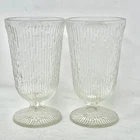 Jeannette Finlandia Icicle Bark Texture Clear Iced Tea Water Footed Glass Set 2