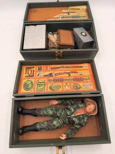 Vintage G.I. Joe Storage Chests + 12” Figure + Accessories