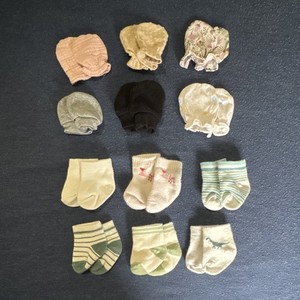 12 pcs Newborn Baby Mittens & Socks Bundle, Cotton Multicolor Floral Unisex