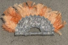 Peach & Silver Feather Hand Fan – 50cm – Used – Event / Costume Accessory