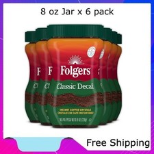 6 pack Folgers Classic Decaf Instant Coffee, 8 oz Jar