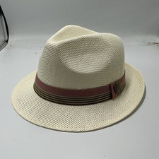 NOS DPC Dorfman Pacific Straw Fedora Trilby Hat Striped Band Men's Size XL