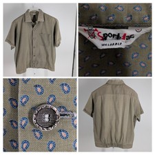 Vintage 50s Sport Jac Mens L Loop Collar Camp Shirt Elastic Back Paisley Olive