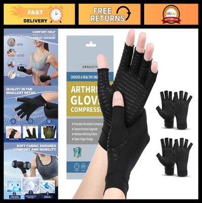 Copper Arthritis Compression Gloves - 2 Pairs, Fingerless, Anti-Slip, Pain Relie