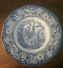 Liberty Blue Staffordshire Old North Church 8 5/8" FLat Rim Soup Bowl - EUC