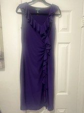Lauren Ralph Lauren purple dress, front ruffle woman's stretch Size 6 (R)