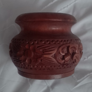 Thai Carved Wooden Decorative Vase/Jar Vessel Bowl, Dark Reddish Brown