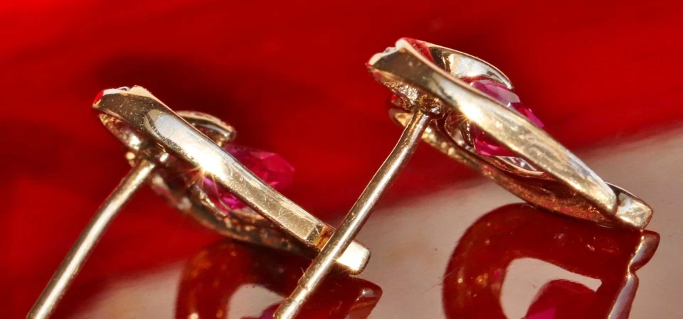 10k multitone gold earrings 0.62ct lab-created ruby diamond open heart stud 1.6g - Image 3 of 4