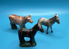 Lot of 3 Vintage Nativity Plastic Celluloid Animals Donkeys and Cow Replacements