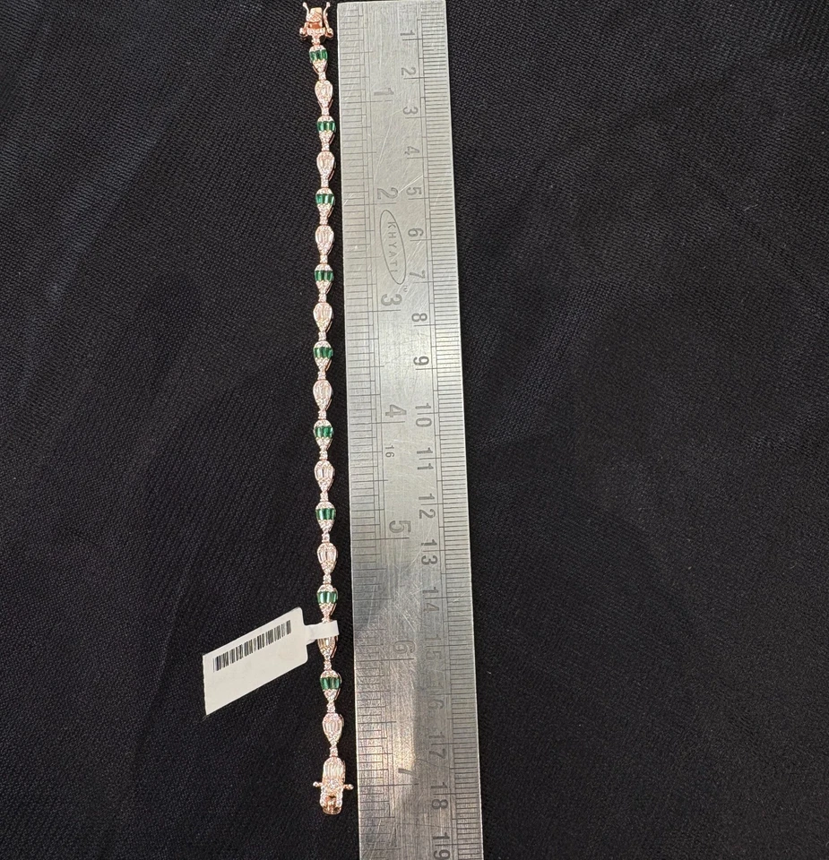 925 Sterlingsilber Grün & Weiß Cz Armband Elegant Tennis Stil 2.1m SIBR0133 - Bild 3 von 4