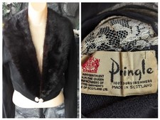 Pringle Scotland ROYAL WARRANT Cashmere w/ Genuine Mink Shawl Collar S/M Vtg