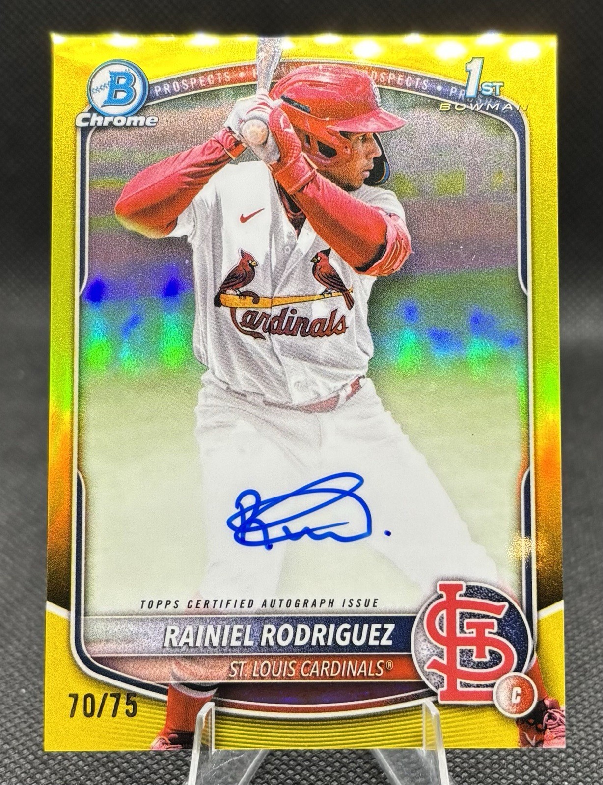 Rainiel Rodriguez 2025 Bowman Chrome 1st Bowman Yellow Auto /75 STL Cardinals