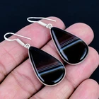 Banded Agate 925 Silver Plated Handmade Earrings of 1.86"