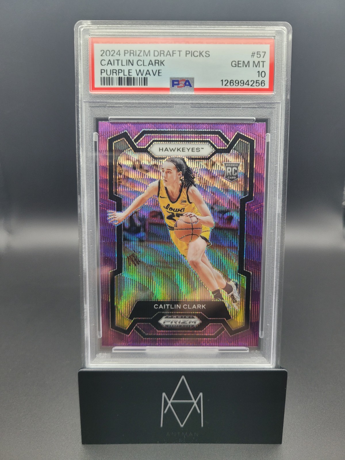 CAITLIN CLARK - 2024 Panini Prizm Draft Picks Purple Wave Rookie #57 RC -PSA 10