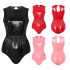Women Jumpsuit Elastic Waist Bodysuit Front Pocket Romper Dance Wear Catsuit