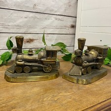 VTG FRANKART RAILROAD TRAIN STEAM ENGINE ART STATUE SCULPTURE BOOKENDS BOOK END
