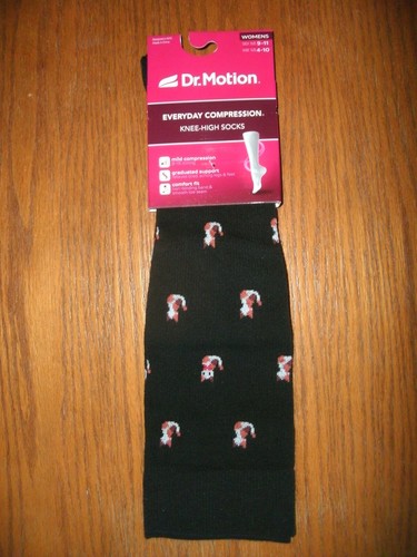 NEW Womens Dr. Motion Knee High Kitty Cat Print Mild Compression Socks black - Picture 3 of 4