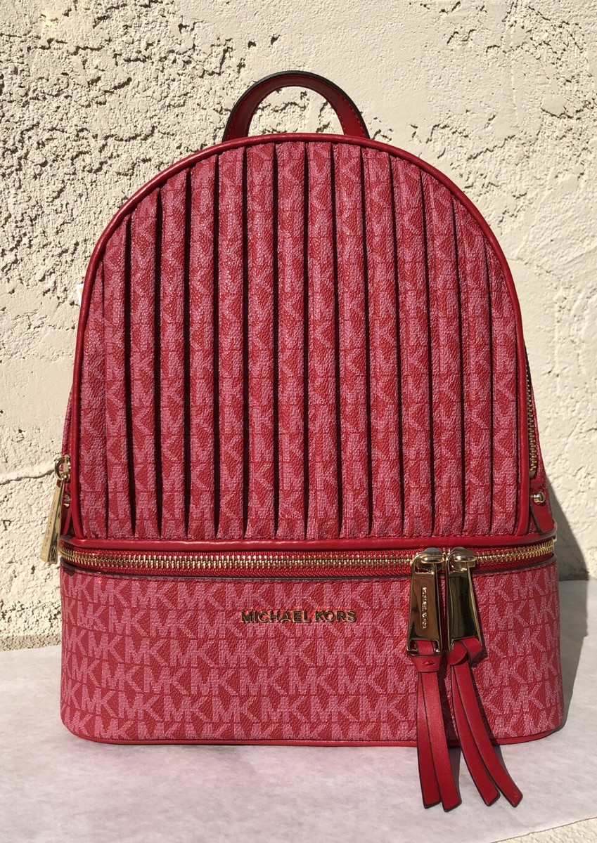 NWT Michael Kors Signature Rhea Zip Medium Backpack Crimson  display picture 3