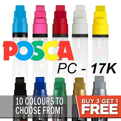 Uni Posca PC-17K Paint Markers Large Chisel Tip - 10 colours - Buy 4, Pay for 3
