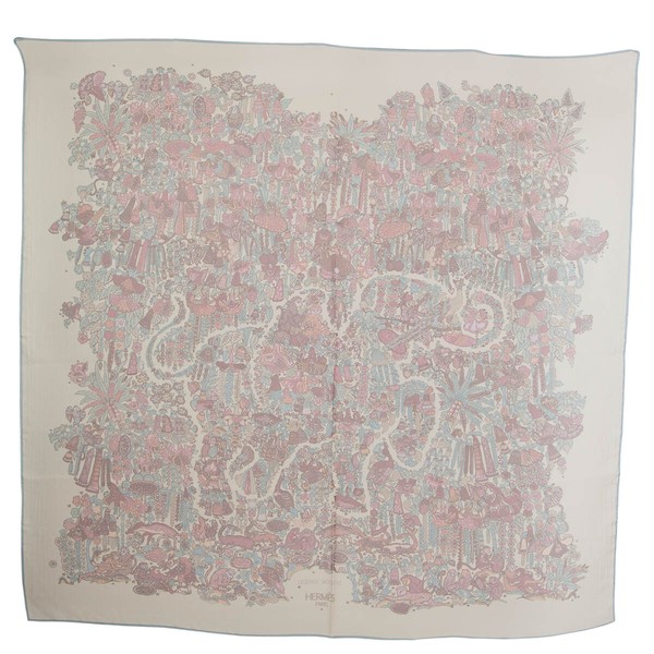 65802 Original HERMES beige Seide Chiffon LEGENDE MOGHOLE 140 MOUSSELINE Schal