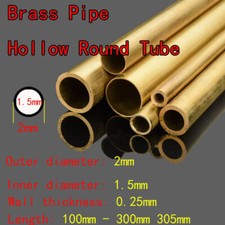 1pcs OD 2mm ID 1.5mm Brass Pipe Hollow Round Tube 100mm-305mm Long 0.25mm Thick