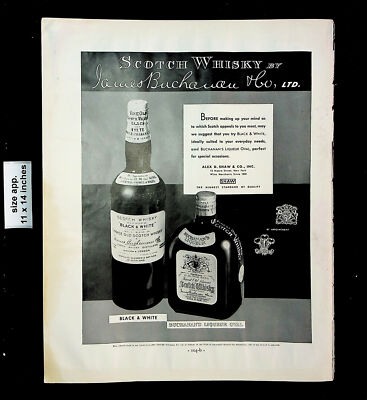1934 Black & White Scotch Whiskey Buchanan's Liqueur Vintage Print