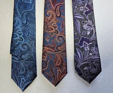 Men's Tie 3PK Blue Purple Paisley Navy Cognac Pronto Uomo Silk Blend Necktie NEW