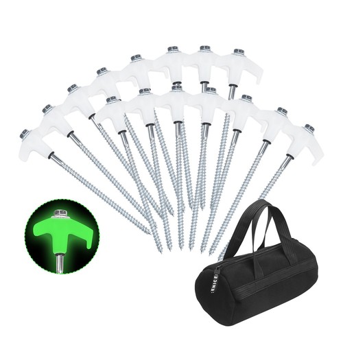 15x Heavy Duty Screw in Camping Tent Pegs + 4x Wind Ropes + Hex Drill Bit +Bag - Picture 3 of 19