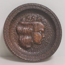 Vintage Wall Hanging Wood Hand Carved Round Girl Face Plaque Signed 1947 Wooden