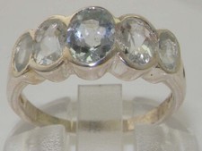 Solid 925 Sterling Silver Natural Aquamarine Womens Band Ring - Sizes 4 to 12
