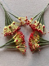 Vintage Millinery Flower Red Yellow Stamen 4 bunch Lot Unused Stock HzM