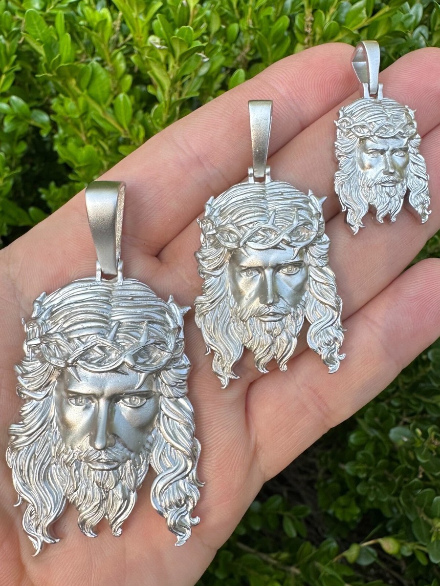 【STING925】Jesus Piece Pendant Box chain 3mm 55cm HEAVY SOLID Real Solid 925 Sterling Silver Jesus Piece