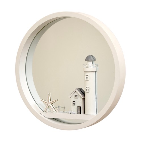 White Lighthouse Wall Mirror Round Wood Nautical Coastal House Bathroom Decor - Picture 4 of 4