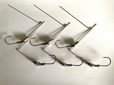 BTS 6pc. Nickel  Spinnerbait Head Frames, R bend, 4/0 Mustad Hook, Bass, Pike.