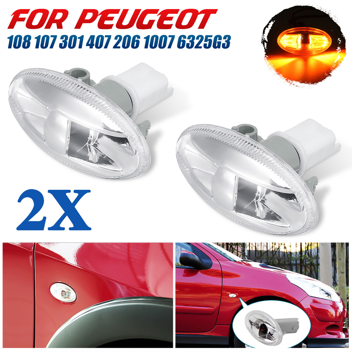 6325G3, 2 Pièces Repetiteur Pour Peugeot 1007, Clignotant