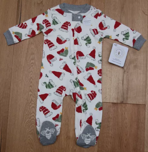 Burt's Bees Baby Organic Footed Coverall~Santa Hats~Ivory, Red, Green & Gray