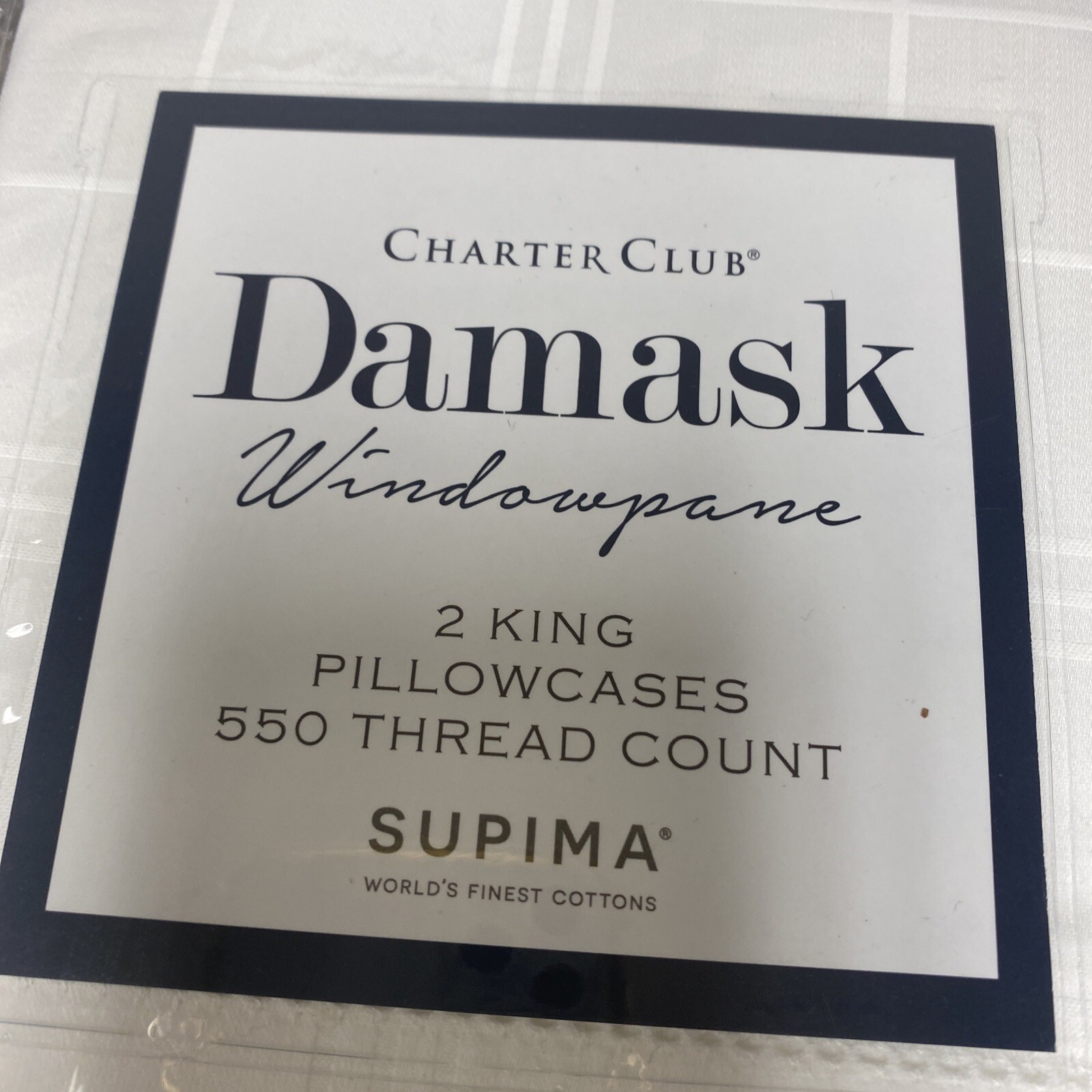 CHARTER CLUB Damask Stripe 2. KING PILLOWCASES 550 THREAD COUNT, White
