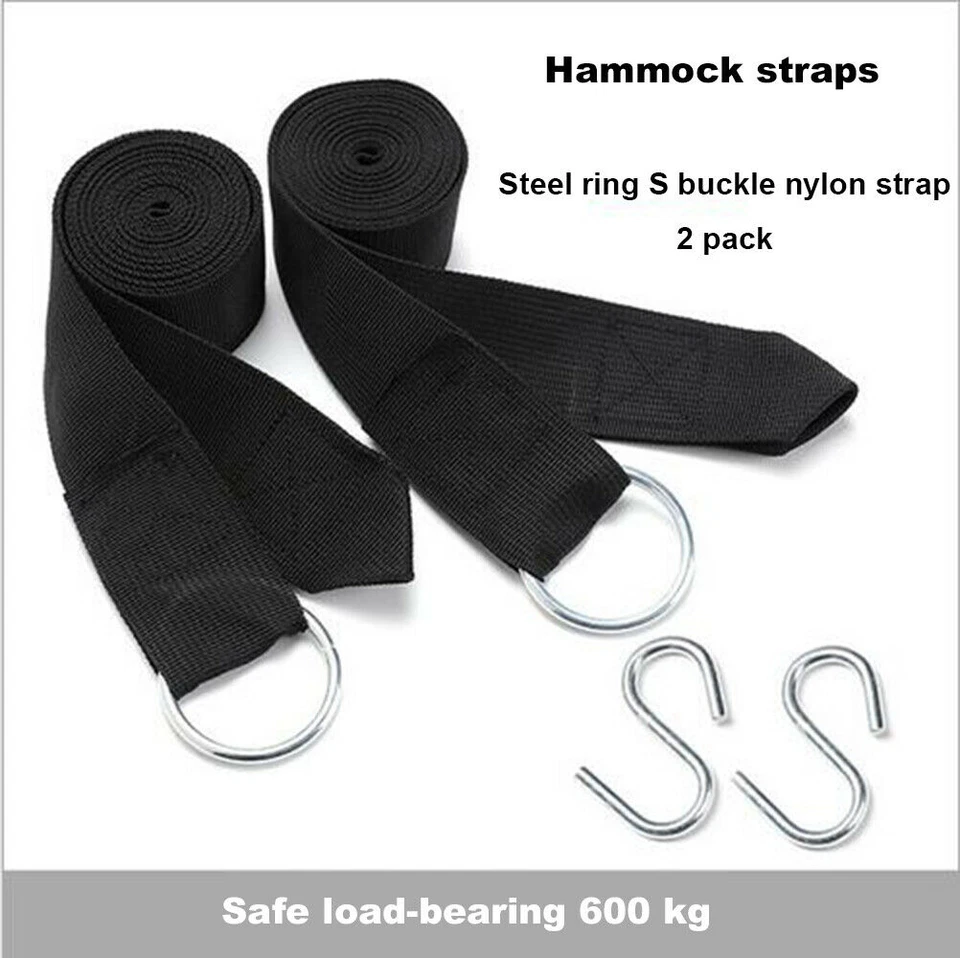 2pcs Tree Hanging Swing Straps Hammock Rope Hangers Kit Hooks Carabiner Fitting - Image 2 of 4
