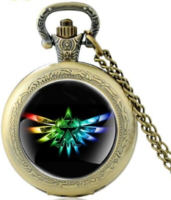 Legend of Zelda Glass Domed Logo Pendant Pocket Watch on 30'' Chain