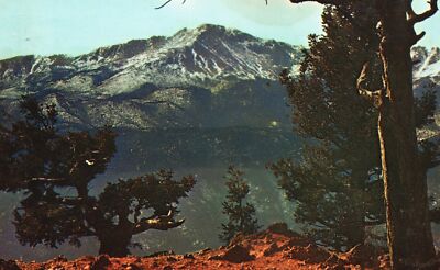 Postcard Pikes Peak Viewed From Camera's Point & Rampart Range Colorado Springs