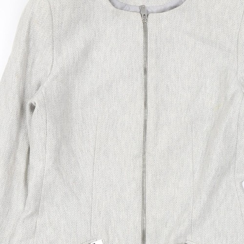 Zara Womens Grey Herringbone Overcoat Coat Size L Zip - Picture 6 of 10