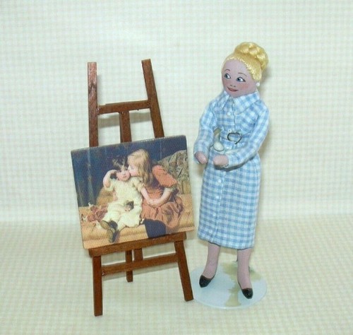 Miniature BROWN PLASTIC Easel (5" Tall) w/2 Pictures "TYPE B": DOLLHOUSE 1:12 - Picture 2 of 4